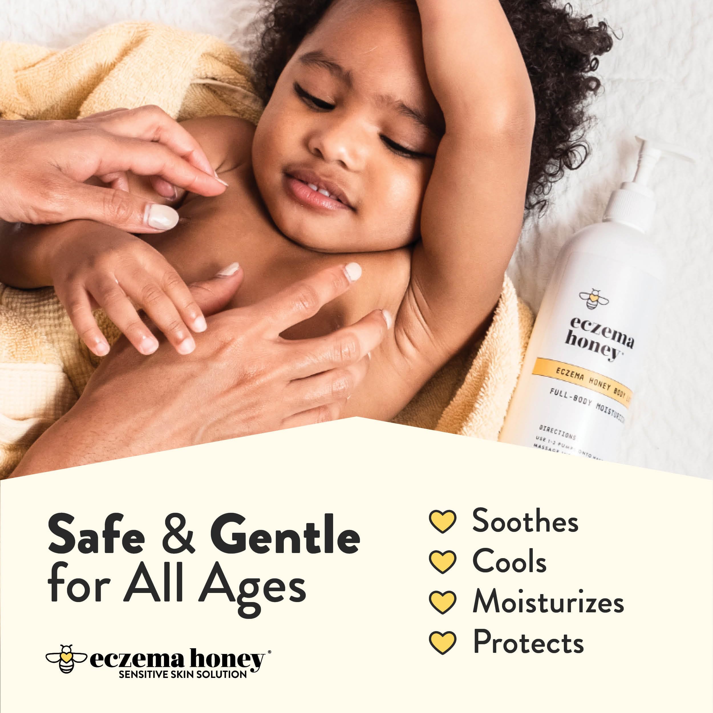 ECZEMA HONEY Oatmeal Body Lotion 16 oz jar supports family skincare routines.