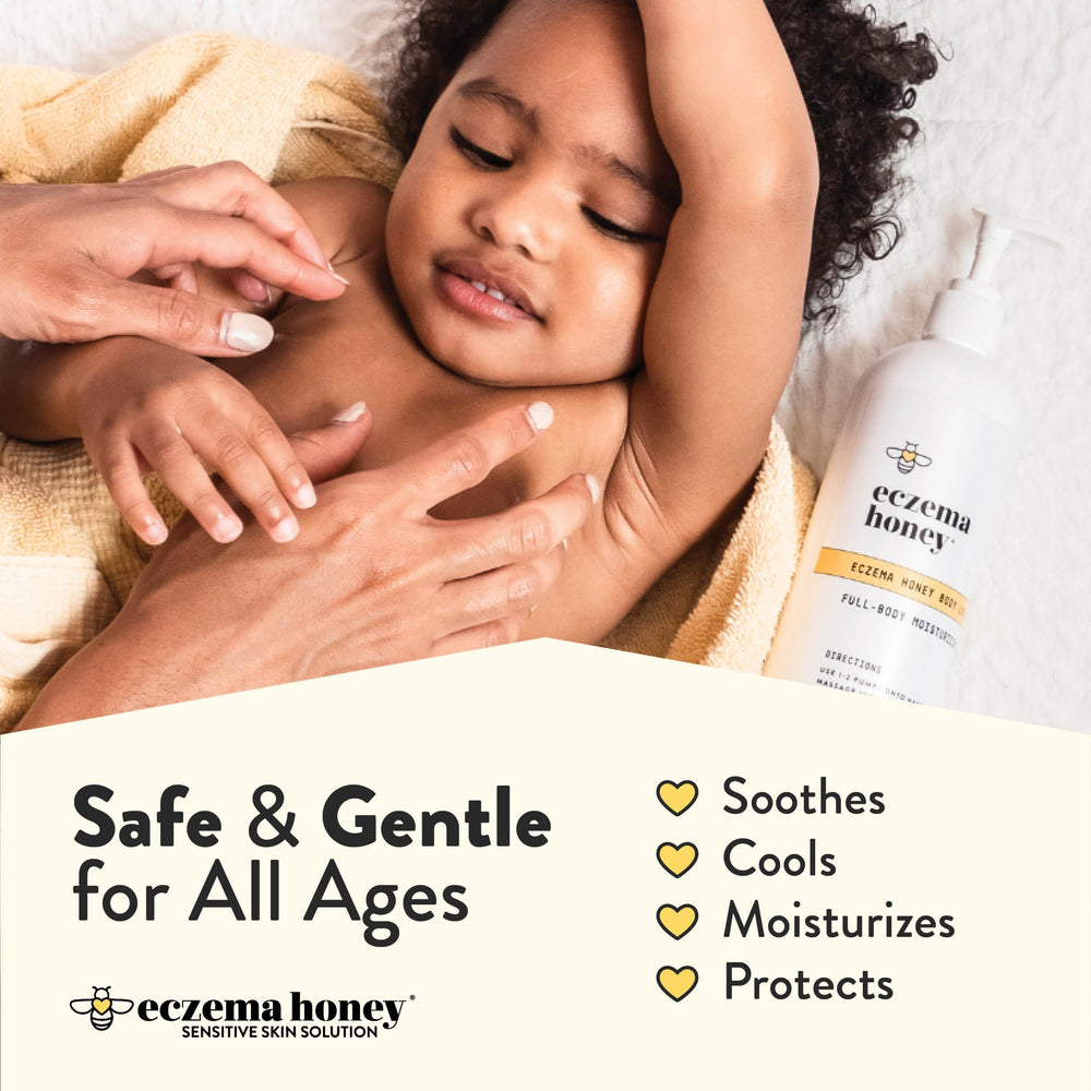 ECZEMA HONEY Oatmeal Body Lotion 16 oz jar supports family skincare routines.