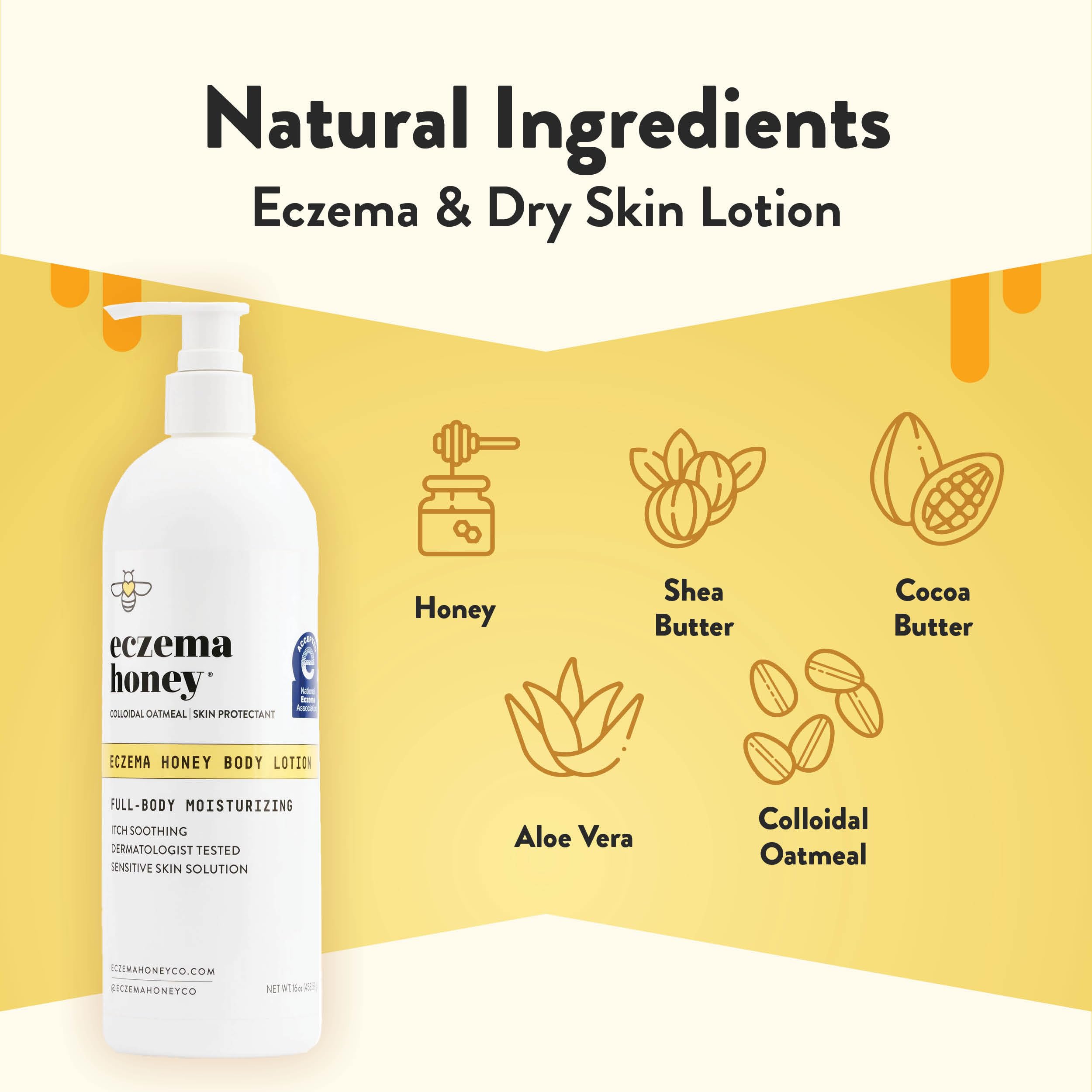 ECZEMA HONEY Oatmeal Body Lotion texture closeup reveals creamy, nourishing consistency.