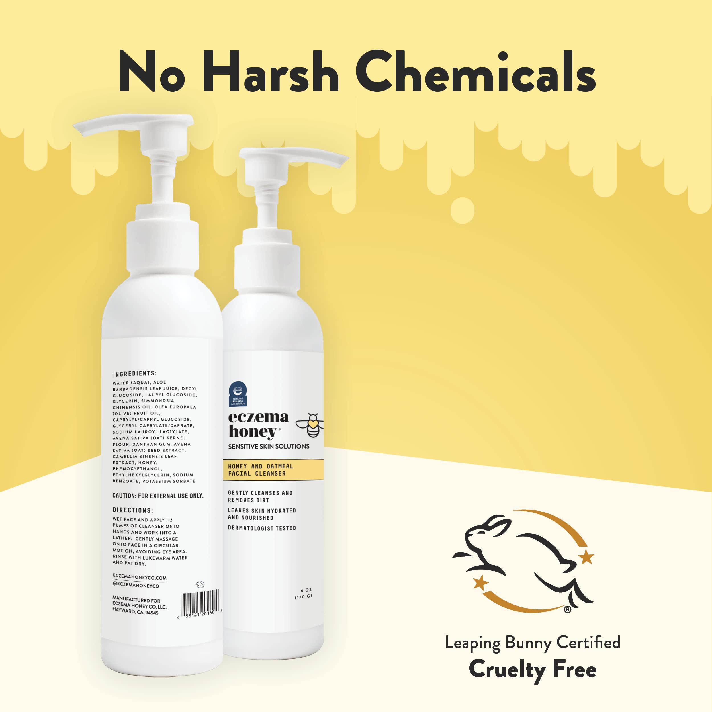 ECZEMA HONEY Oatmeal Facial Cleanser cruelty-free logo demonstrates ethical skincare
