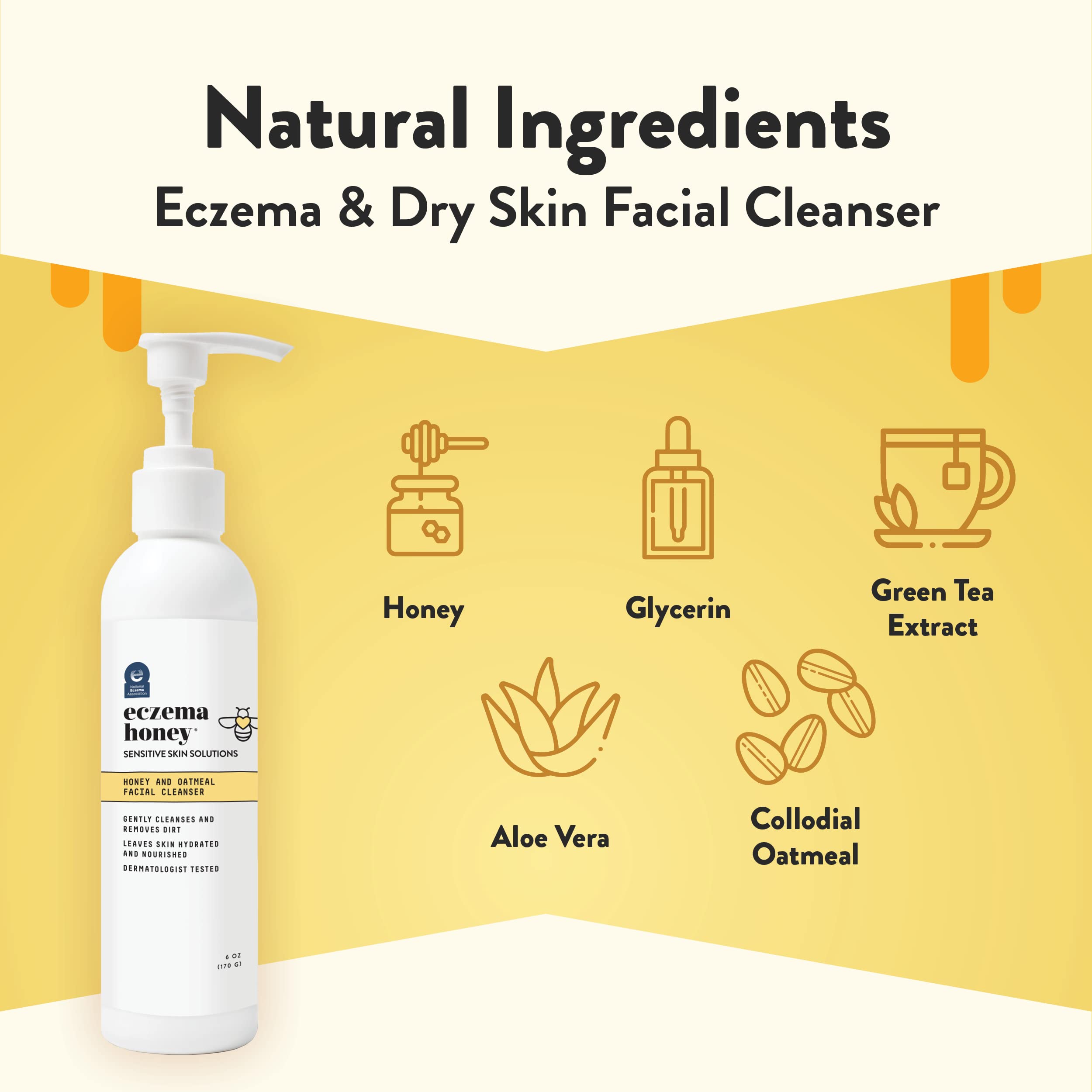 ECZEMA HONEY Oatmeal Facial Cleanser foam texture shows soothing foaming wash for itchy skin