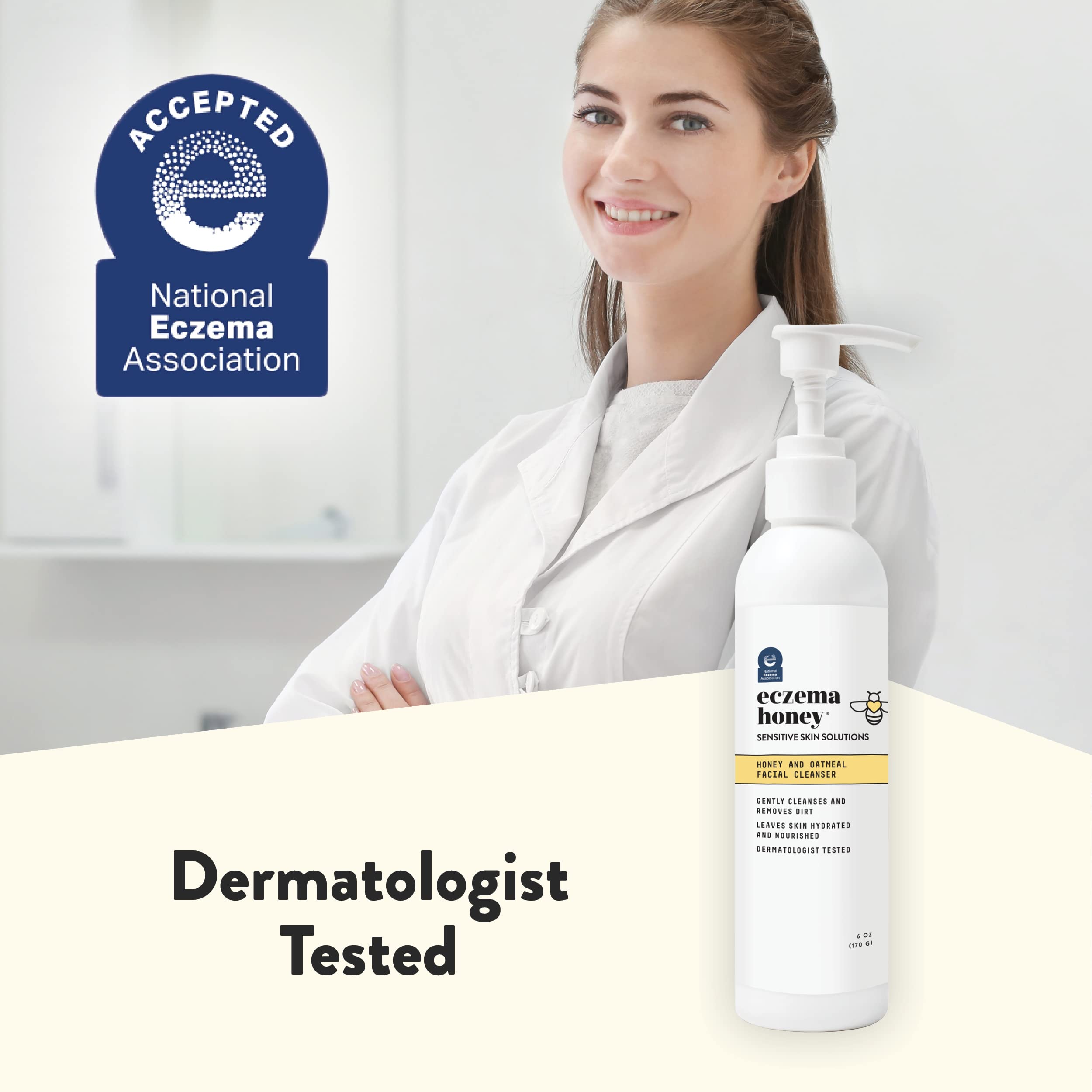 ECZEMA HONEY Oatmeal Facial Cleanser NEA seal indicates dermatologist-tested kid-friendly care