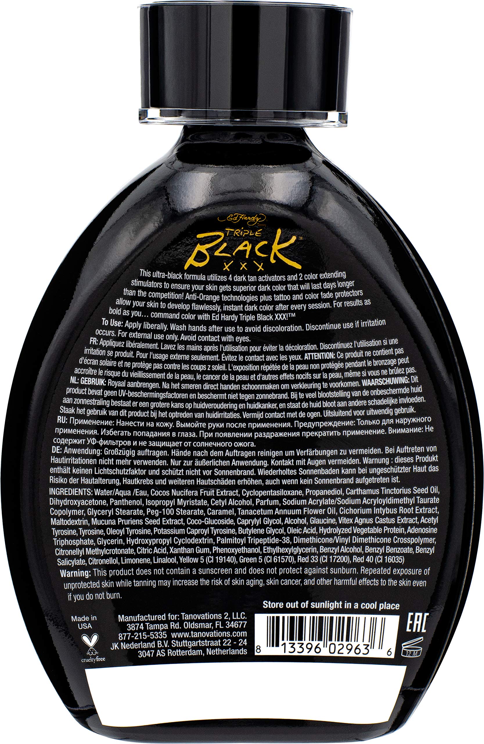 ED HARDY Black XXX bottle pump for easy application and long-lasting bronzing