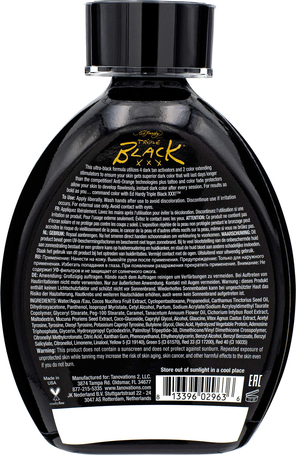 ED HARDY Black XXX bottle pump for easy application and long-lasting bronzing