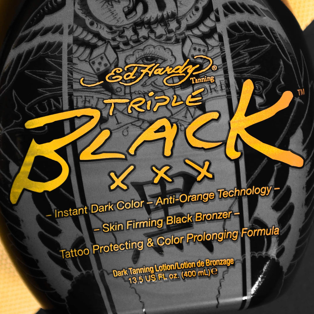 ED HARDY Black XXX tattoo protection concept image highlighting fade-resistant color
