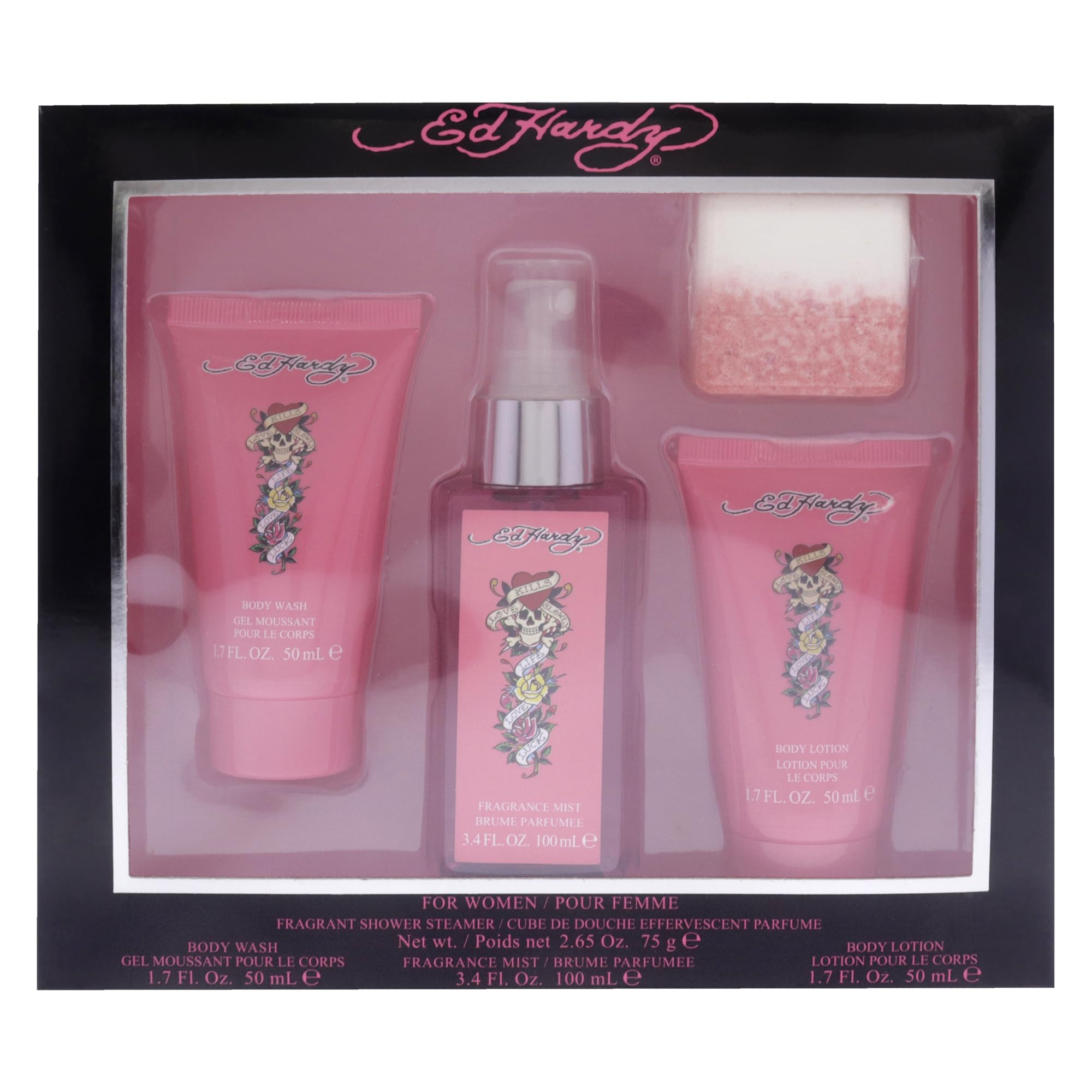 Notes of mango and grapefruit highlighted in the ED HARDY fragrance visuals.