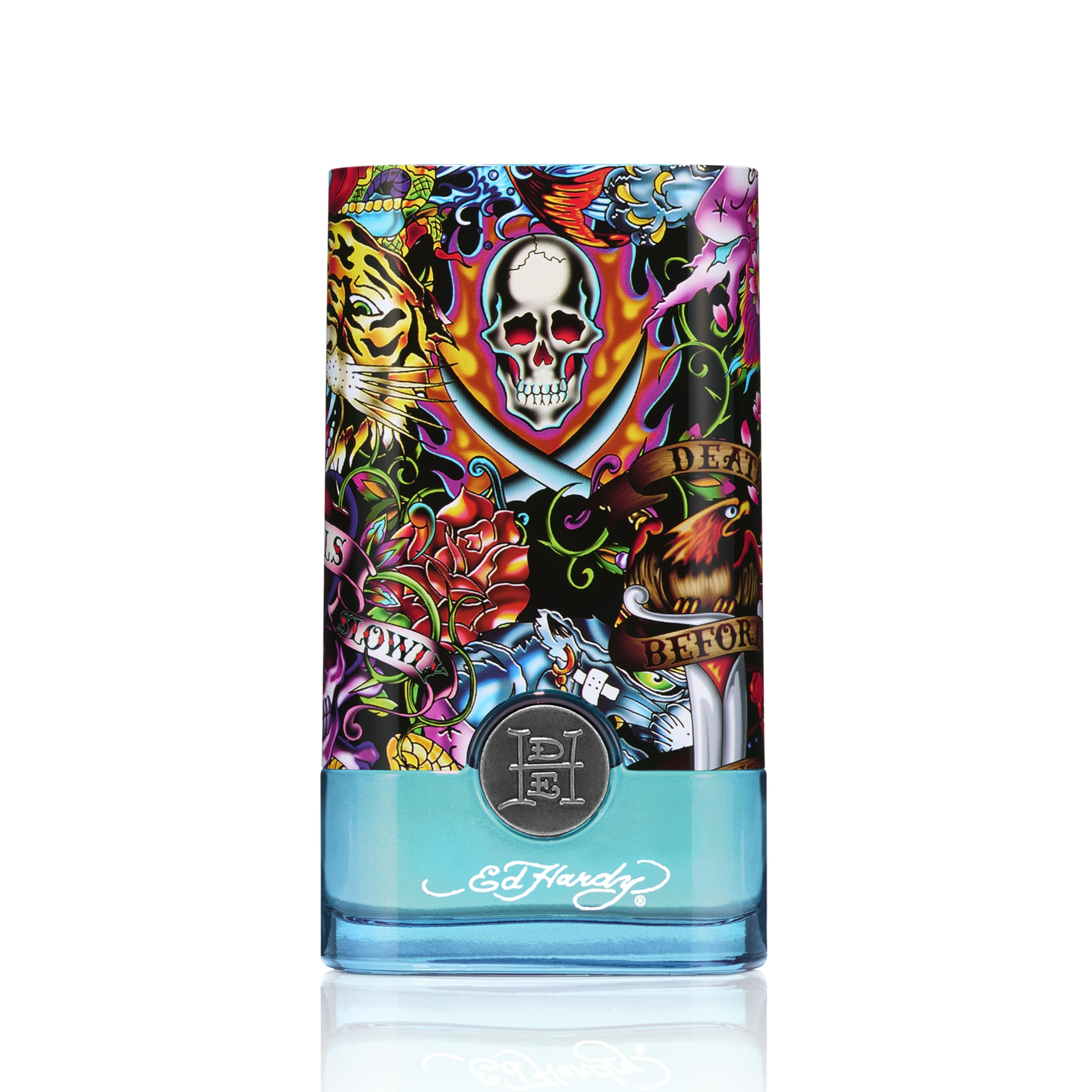 ED HARDY Hearts & Daggers bottle side, versatile evening fragrance option.