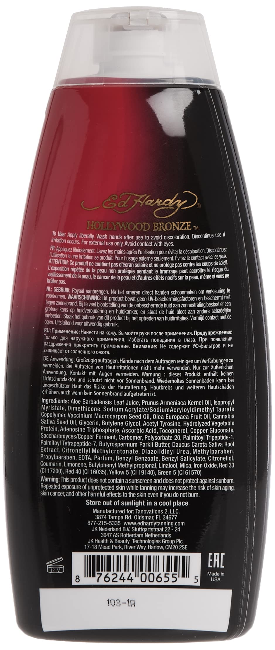 Ed Hardy Hollywood Bronze lotion texture close-up hints at a silky, bronzing formula for radiant skin.