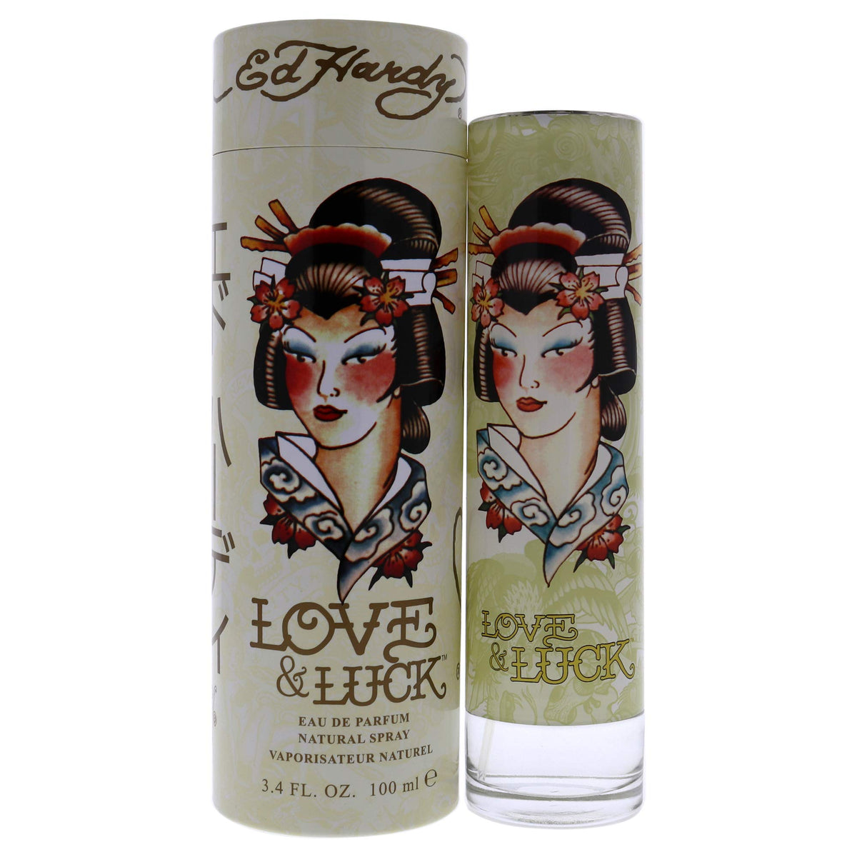 Ed Hardy Love & Luck bottle front view for confident everyday wear.