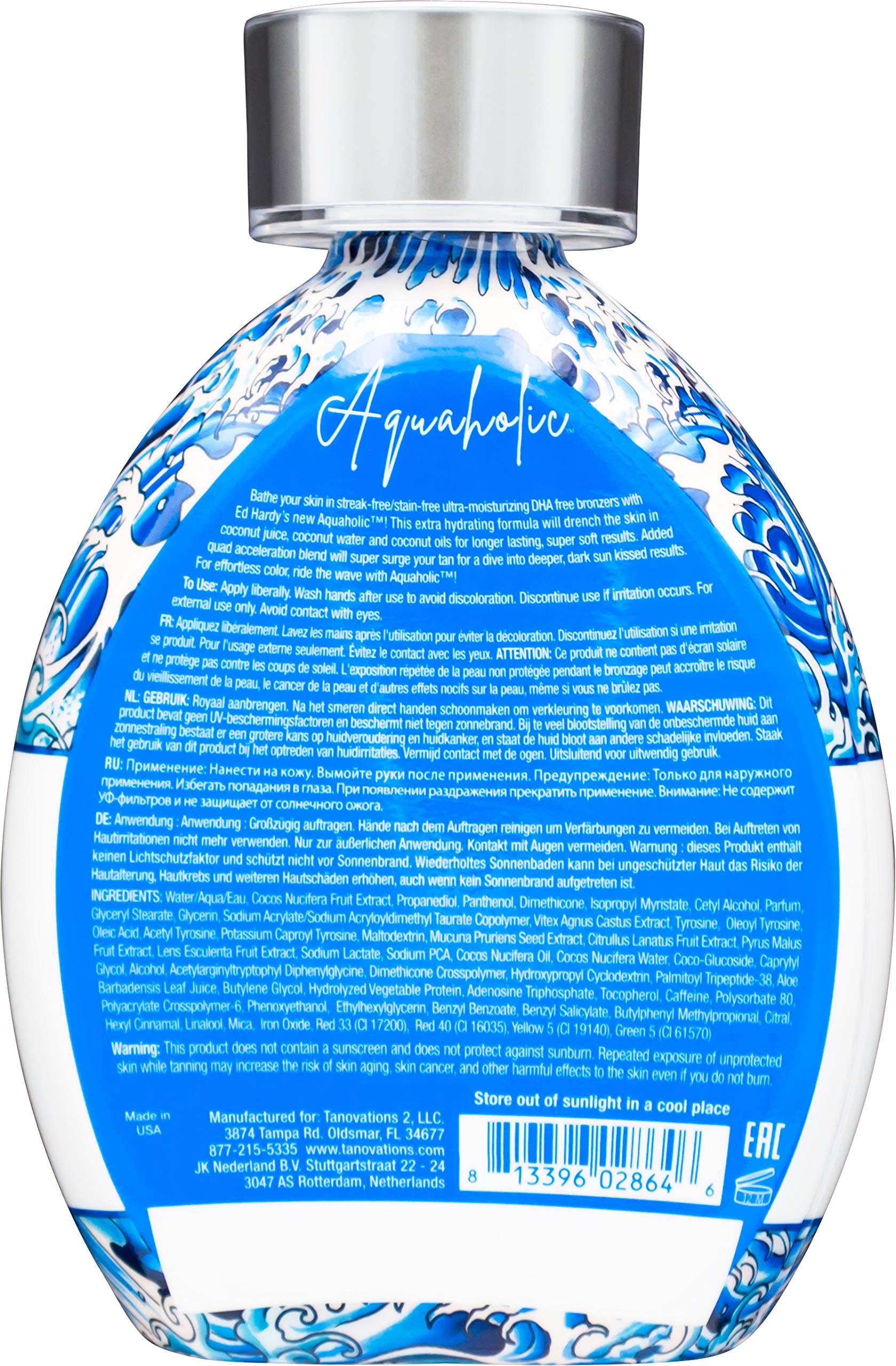 Ed Hardy Aquaholic Coconut Surge lotion texture shows even, streak-free bronze potential.