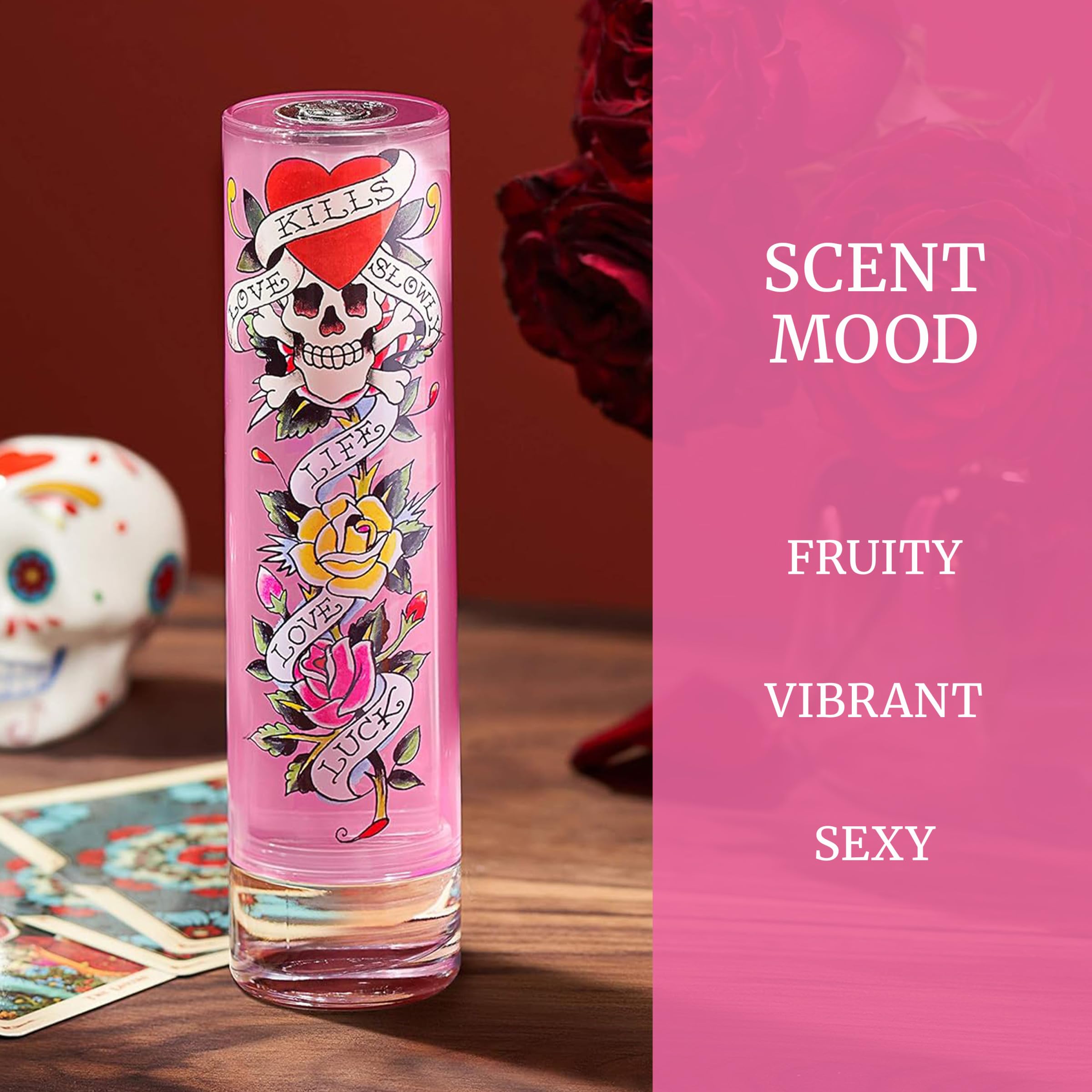 Ed Hardy tattoo-inspired art packaging signals bold style and individuality.