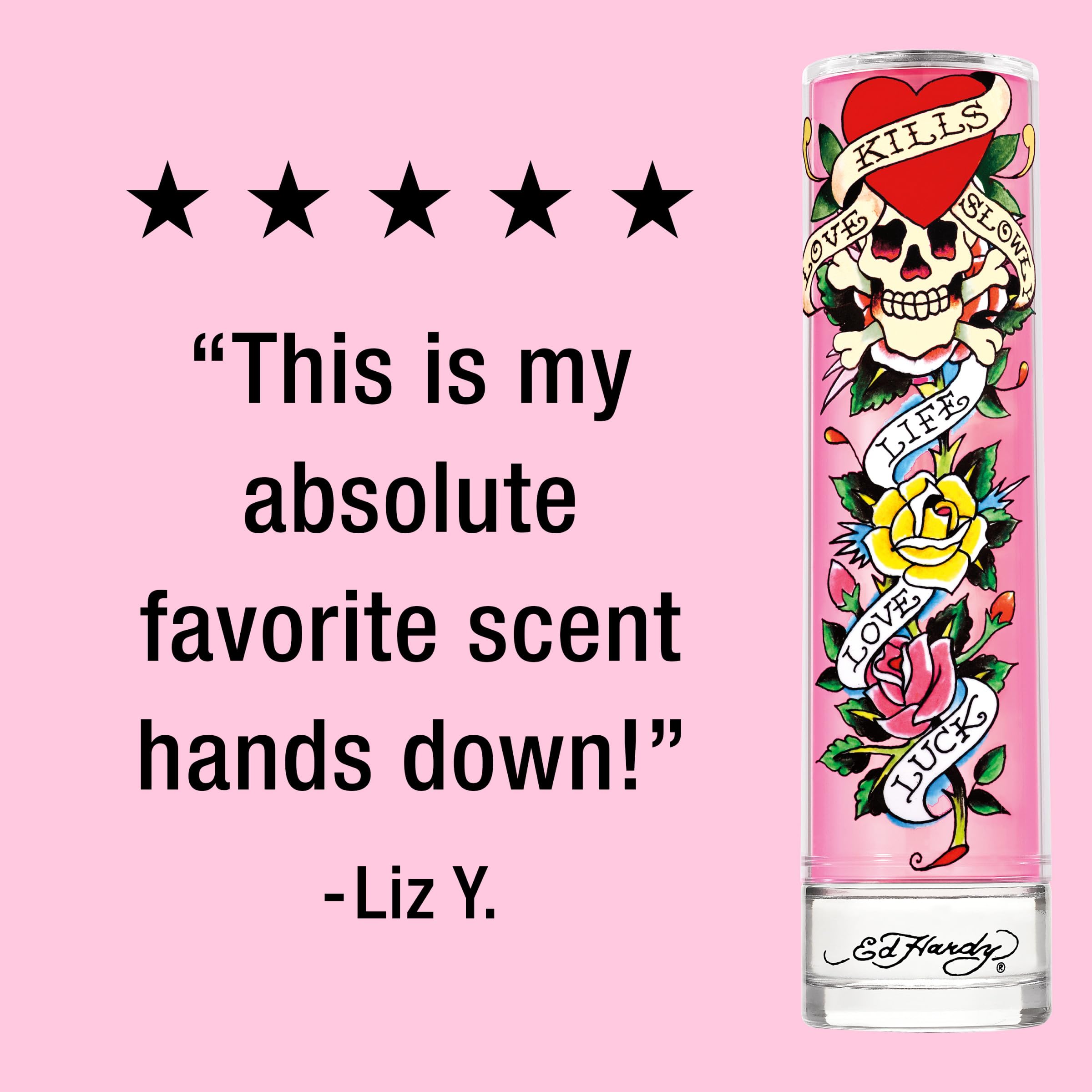 Ed Hardy USA-made perfume packaging underscores quality craftsmanship.