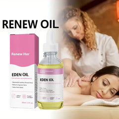 EdenEdges Her Natural Skin Renew Oil droplet on hand shows non-greasy texture.