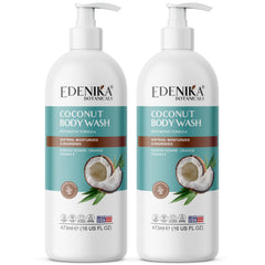 EDENIKA BOTANICALS Coconut Body Wash bottle front showing moisturizing formula for dry skin