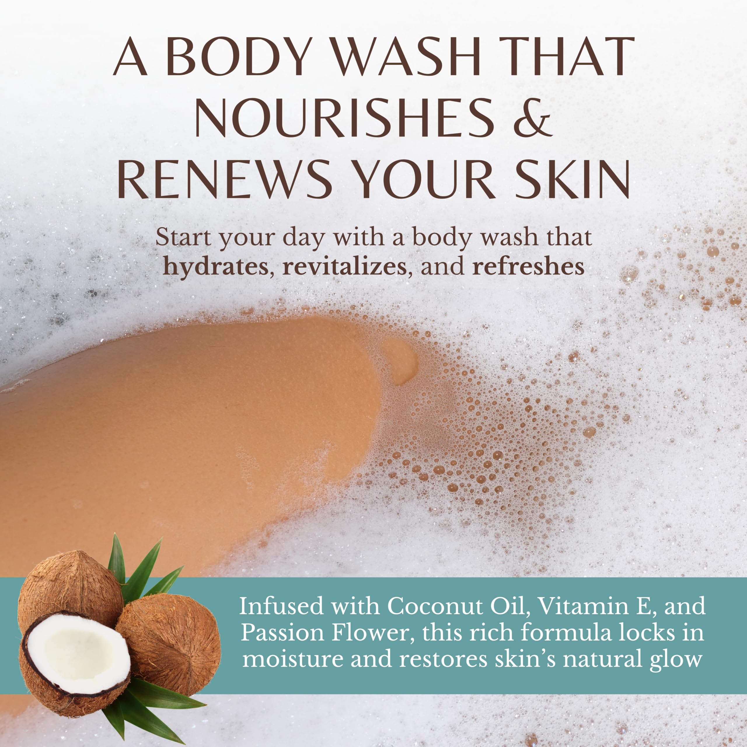 EDENIKA BOTANICALS Coconut Body Wash lather image demonstrates rich foam for pampered skin