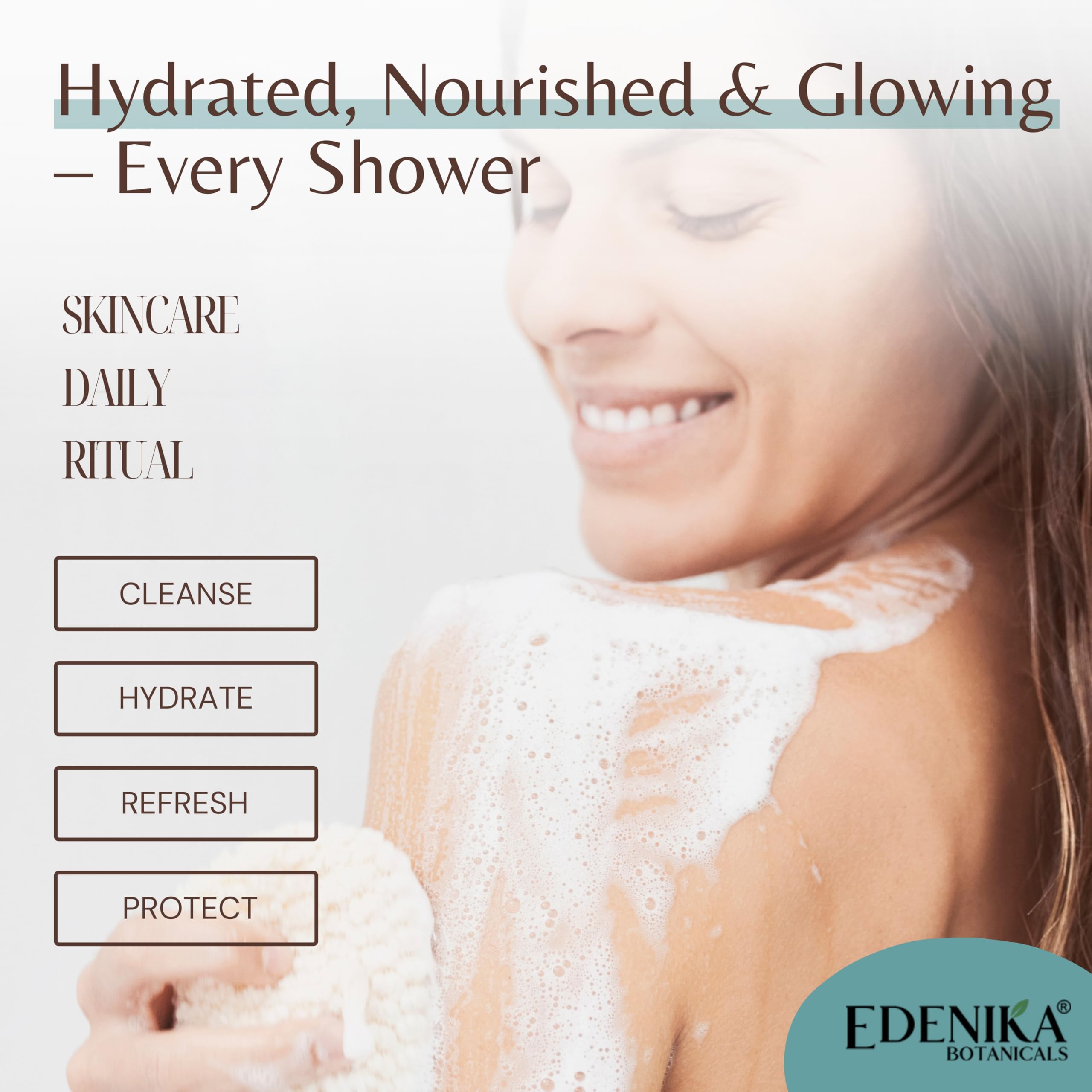 EDENIKA BOTANICALS Natural ingredients shot highlights plant-based formula with vitamin E and niacinamide