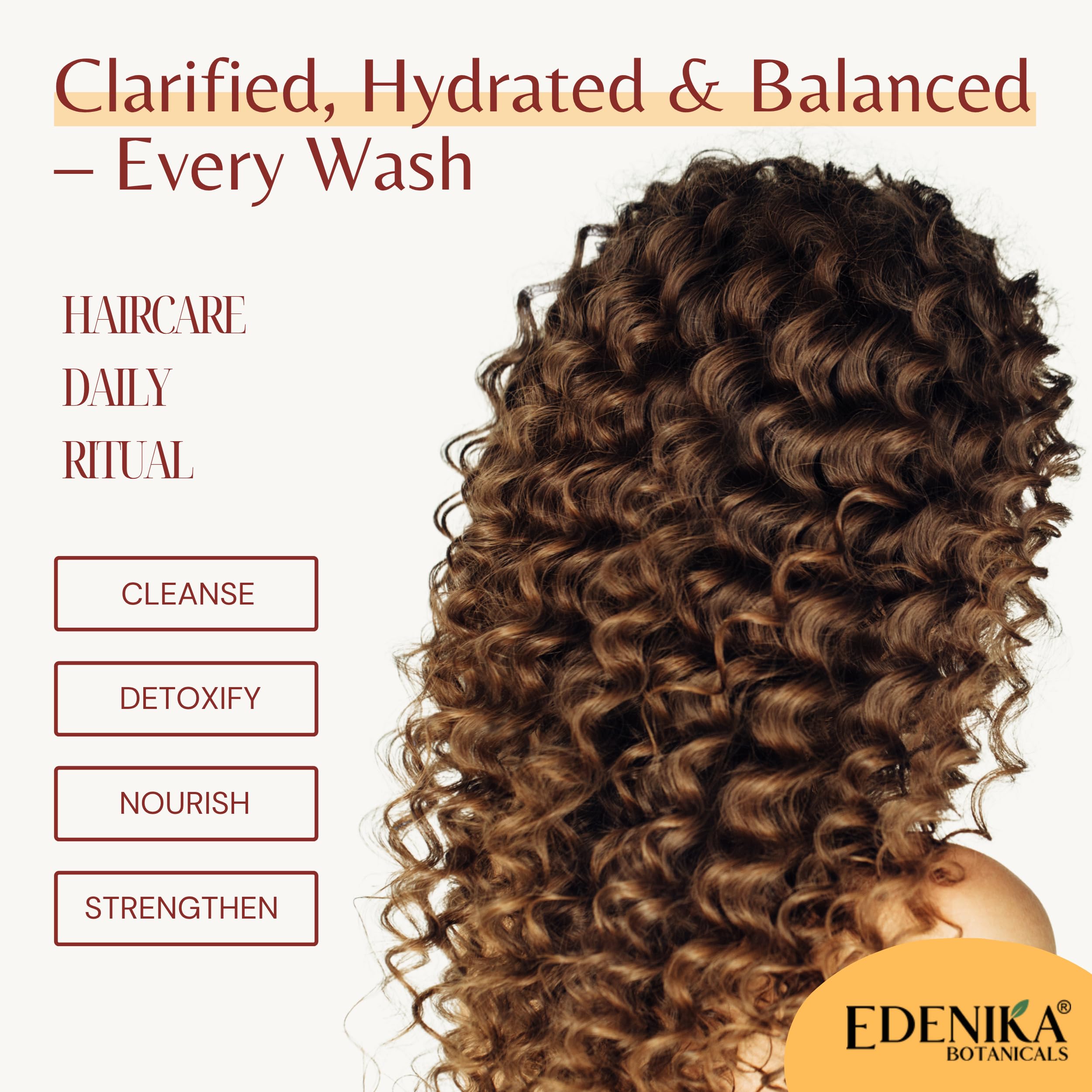 EDENIKA BOTANICALS dandruff relief application on scalp shows soothing cleanse.