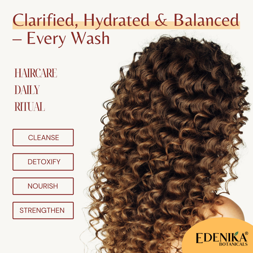 EDENIKA BOTANICALS dandruff relief application on scalp shows soothing cleanse.