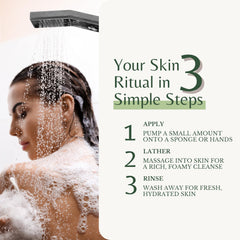 EDENIKA BOTANICALS Lemongrass body wash bottle angled for easy daily use.