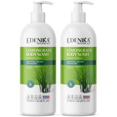EDENIKA BOTANICALS Lemongrass body wash bottle front, refreshing citrus scent.