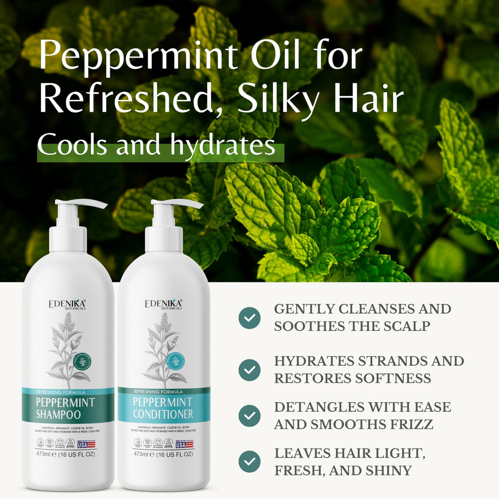 EDENIKA BOTANICALS peppermint conditioner bottle promoting smooth, nourished strands
