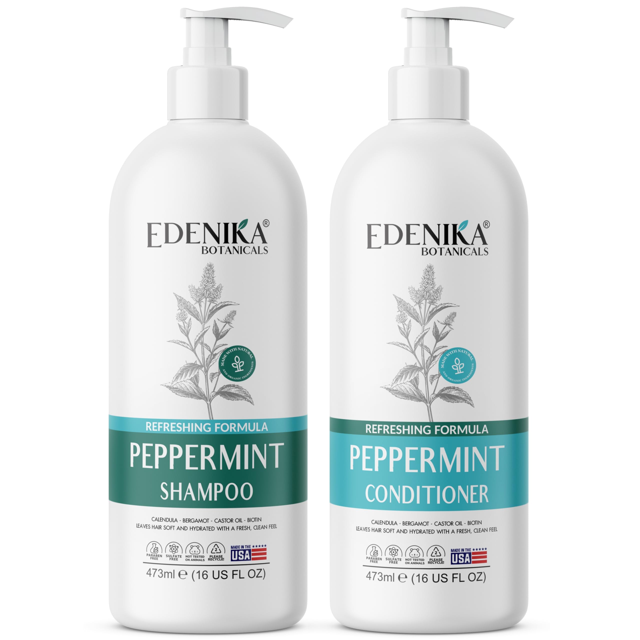 EDENIKA BOTANICALS peppermint shampoo bottle for refreshing scalp cleanse and shine
