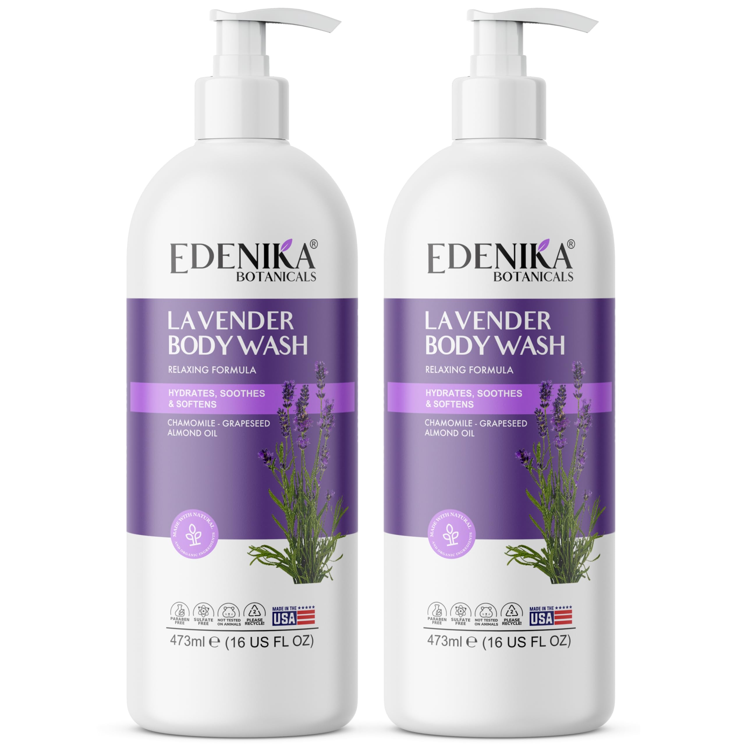 Edenika Lavender Body Wash bottle enables a gentle spa-like cleanse.