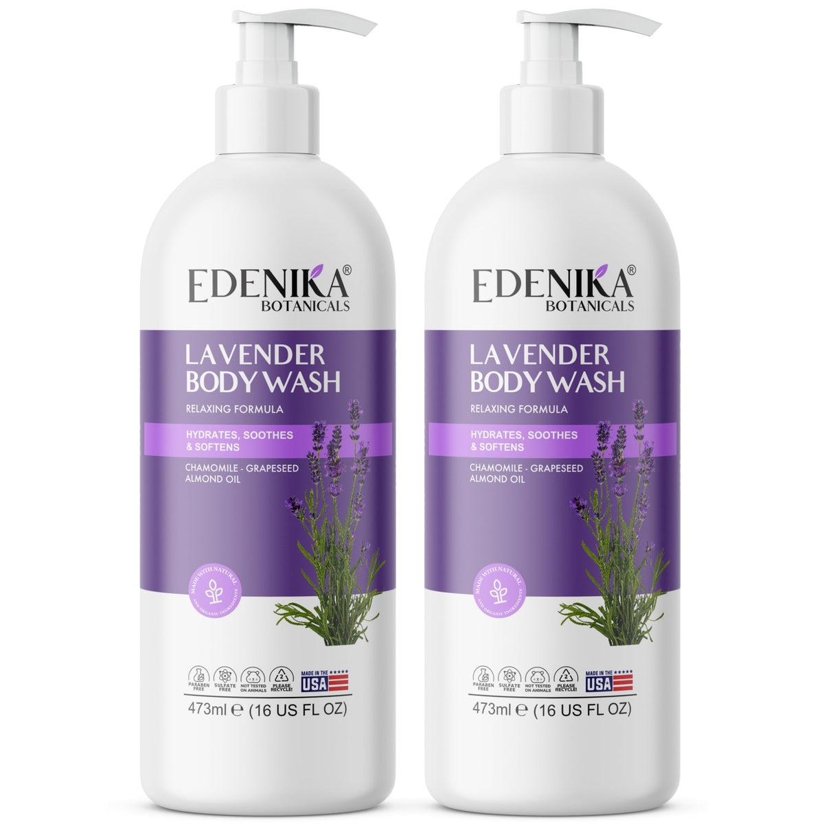 Edenika Lavender Body Wash bottle enables a gentle spa-like cleanse.