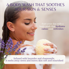 Edenika Lavender Body Wash lather close-up shows rich foam for sensitive skin.