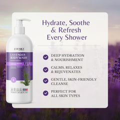 Edenika Lavender Body Wash chamomile oil close-up highlights nourishing blend.
