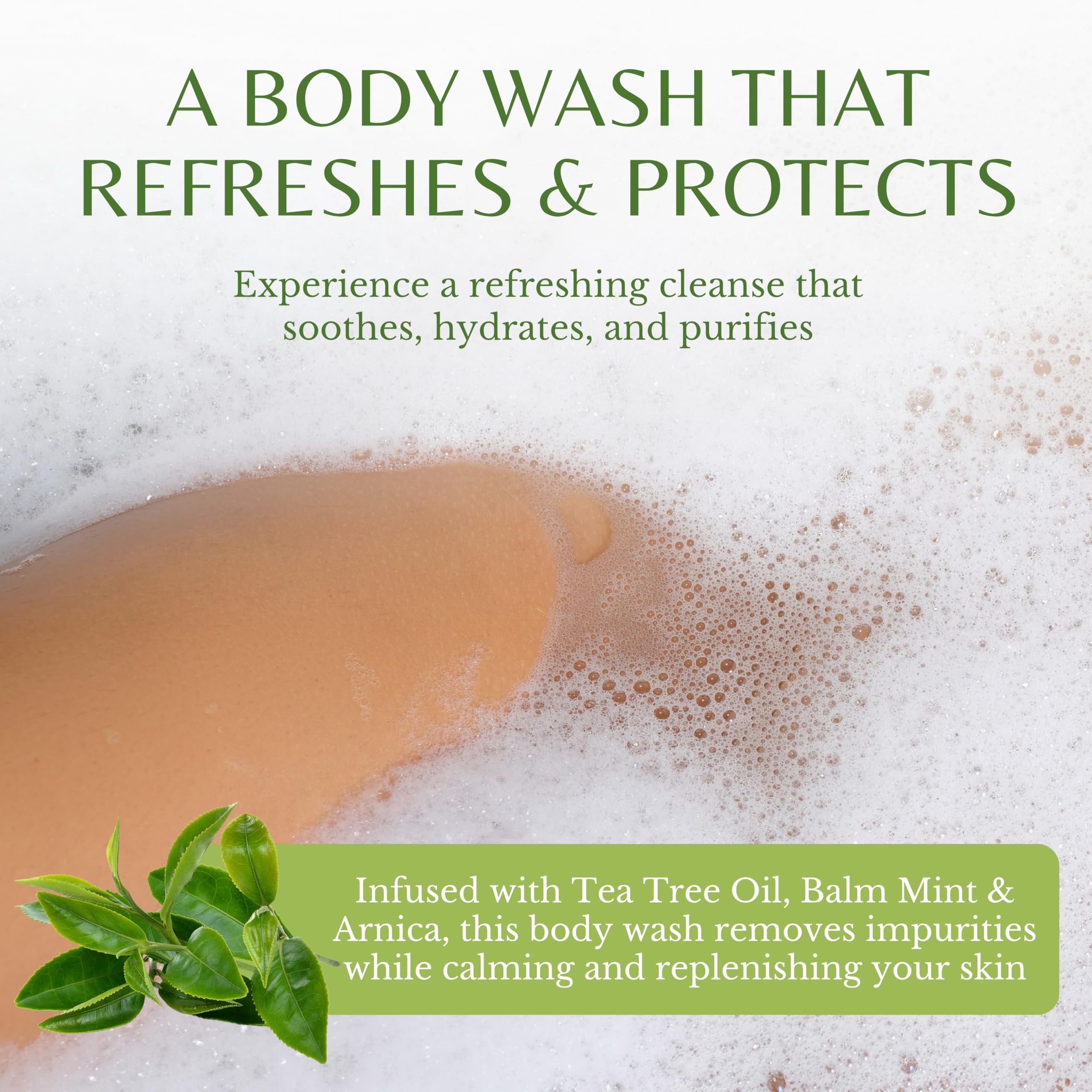 EDENIKA BOTANICALS Tea Tree Body Wash tea tree oil graphic highlights natural cleansing power.