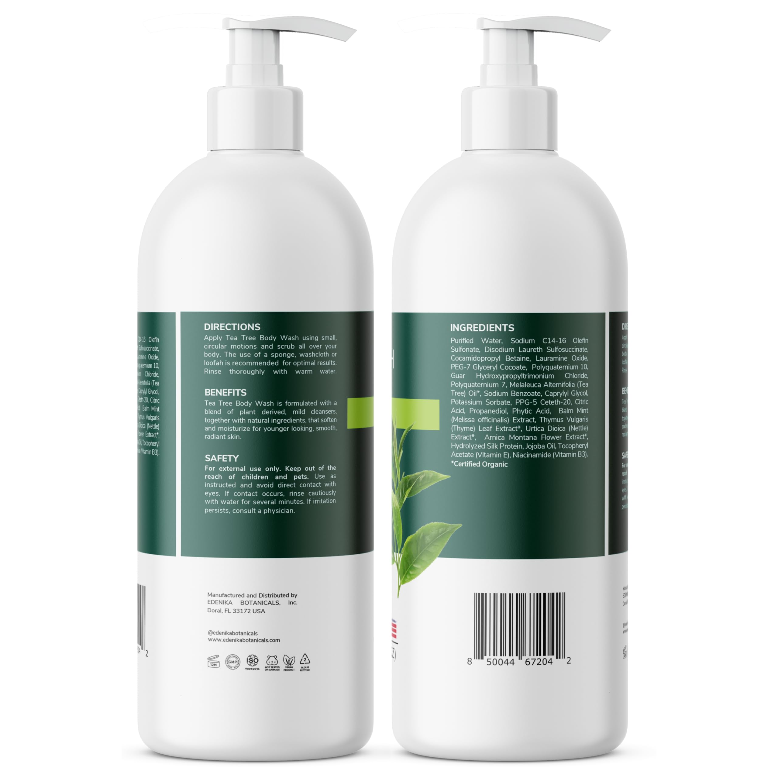 EDENIKA BOTANICALS Tea Tree Oil Body Wash packaging shows 2-pack value.
