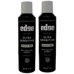 Edge Ultra Sensitive Shave Gel with colloidal oatmeal ingredient closeup communicates calming, hydrating benefits.