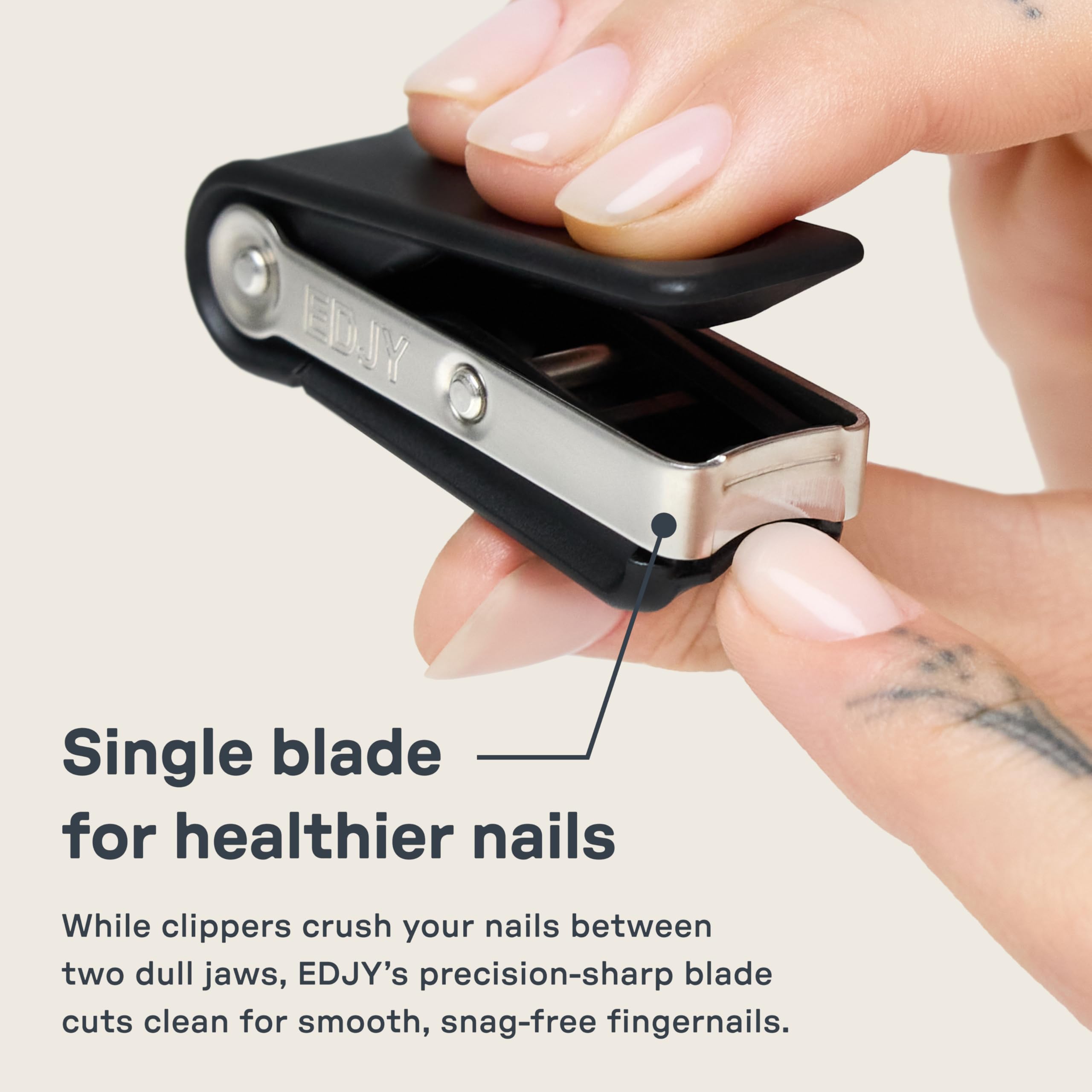 EDJY fingernail cutter safety stop prevents over cutting for safer grooming.