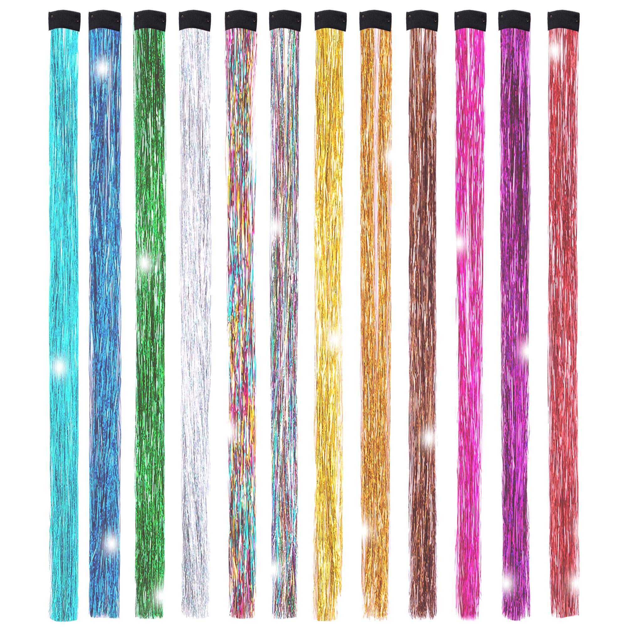 Edoneery clip-in hair tinsel sparkling blue strands for party-ready look