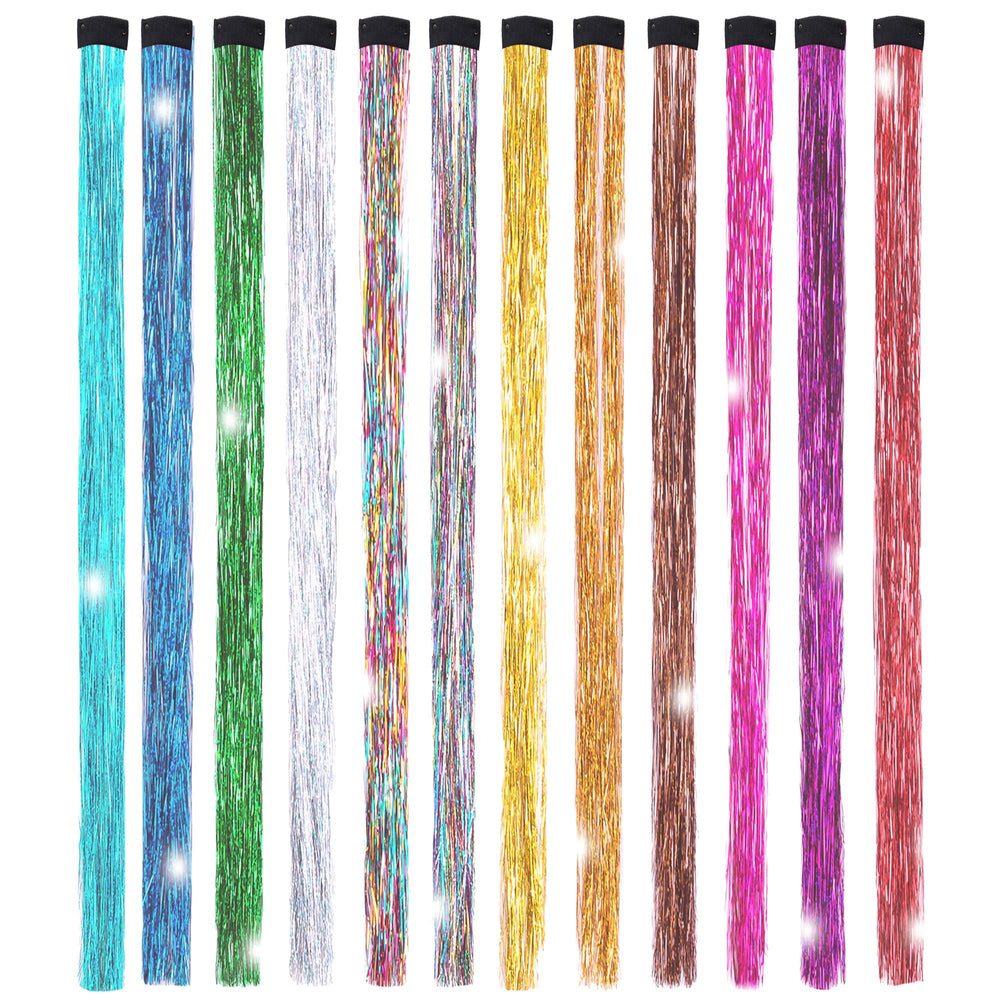 Edoneery clip-in hair tinsel sparkling blue strands for party-ready look