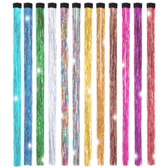 Edoneery clip-in hair tinsel sparkling blue strands for party-ready look