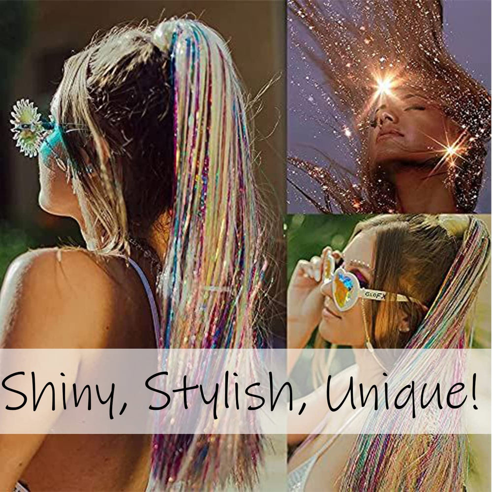 Edoneery Hair Tinsel Colors variety demonstrates quick color mix for unique hairstyles.