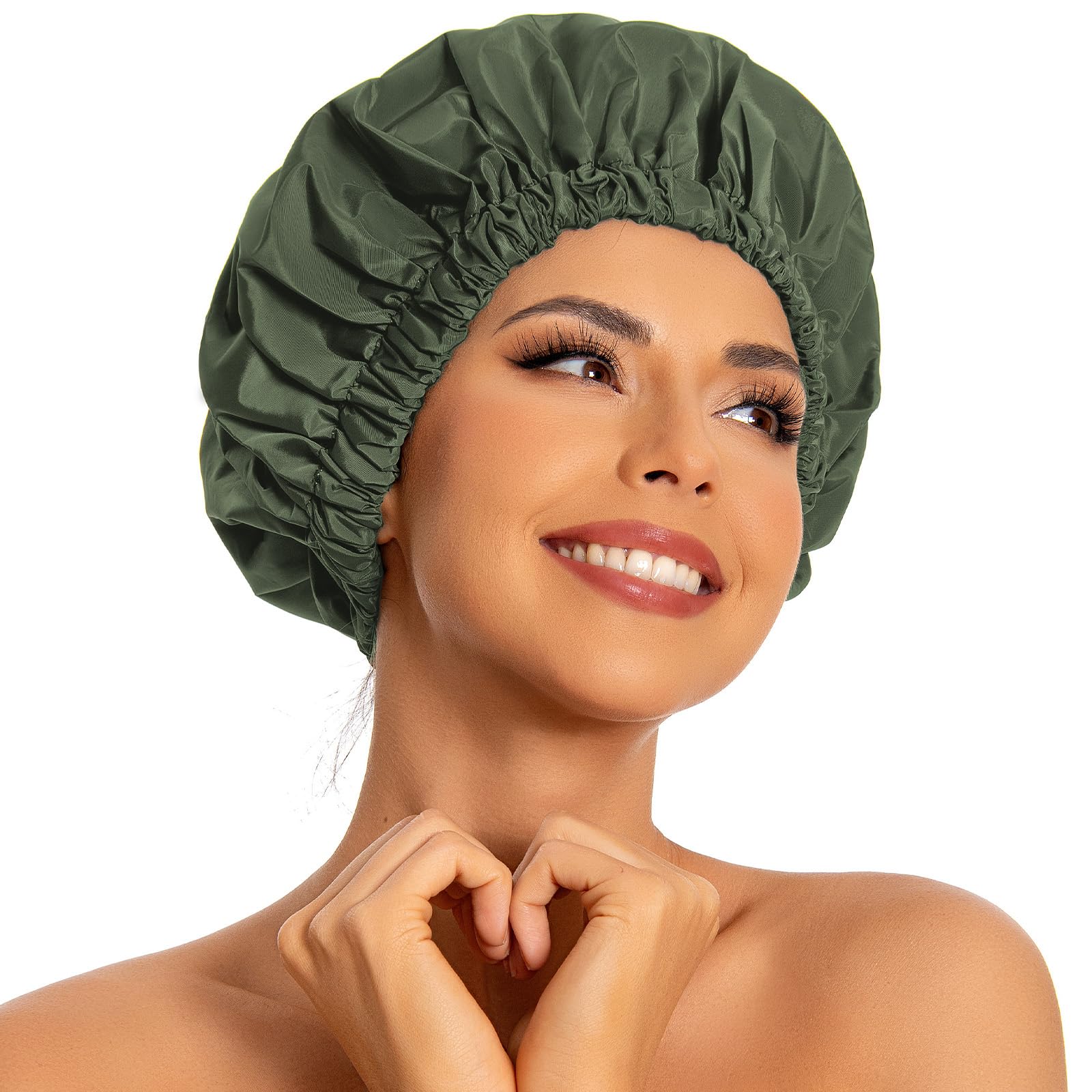 Edoneery shower cap full view showing large waterproof design for long hair