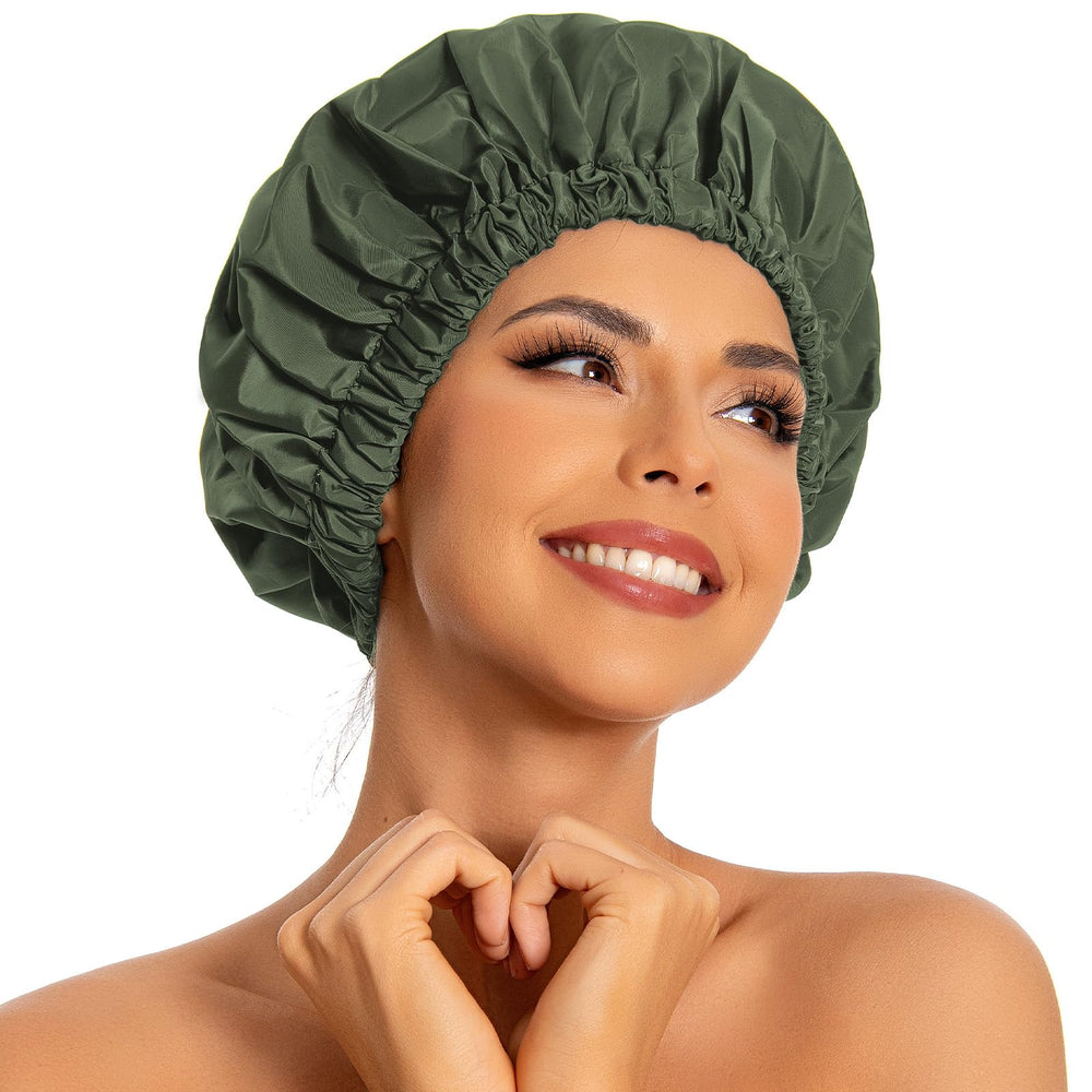 Edoneery shower cap full view showing large waterproof design for long hair