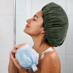 Edoneery shower cap worn by long hair with braids for secure fit