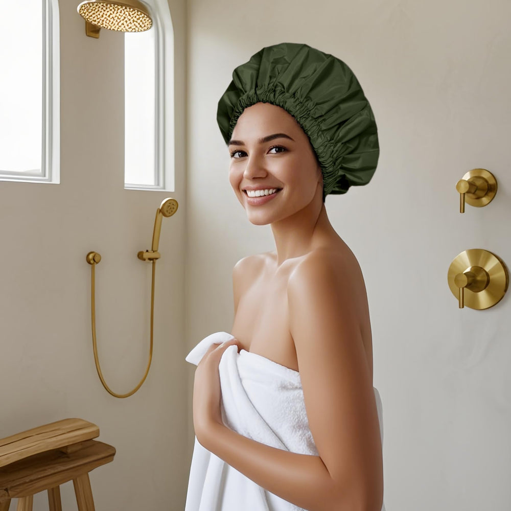 Edoneery worn cap on model demonstrates long hair protection and style