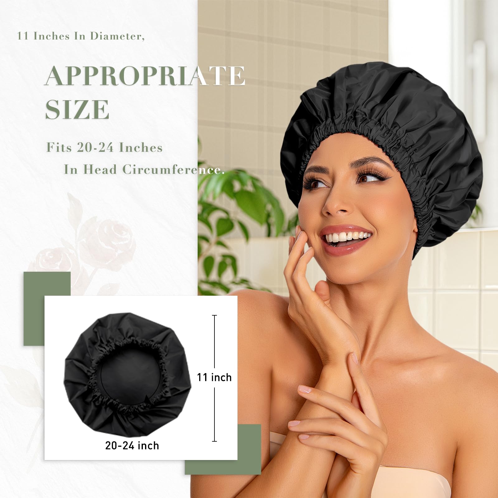 Edoneery waterproof shower cap designed for long hair to stay covered.