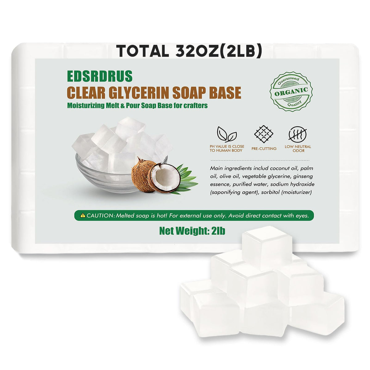 EDSRDRUS 2lb soap base cubes for precise, customizable melt-and-pour batches.
