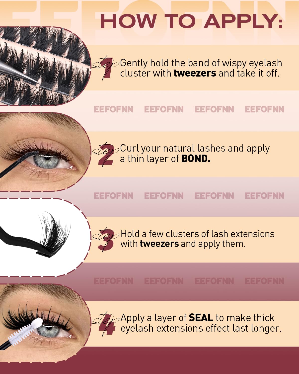 Eefofnn Manga Lash Clusters Kit doll-eye look centered for drama