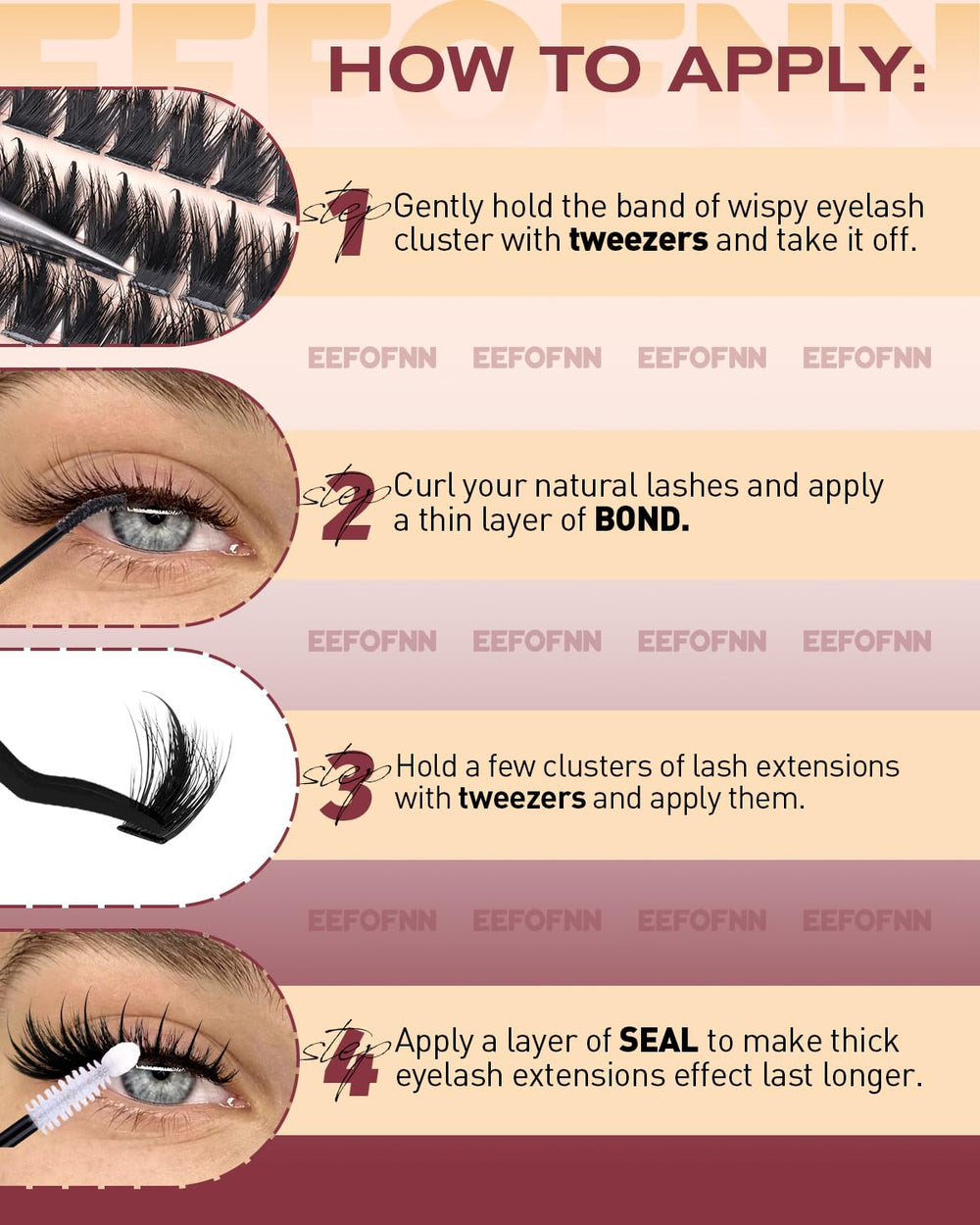 Eefofnn Manga Lash Clusters Kit doll-eye look centered for drama