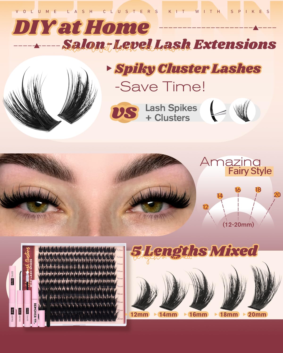 Eefofnn Manga Lash Clusters Kit lengths 12-20mm enable cat-eye or doll-eye adaptations