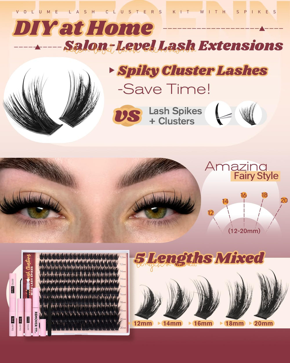 Eefofnn Manga Lash Clusters Kit lengths 12-20mm enable cat-eye or doll-eye adaptations