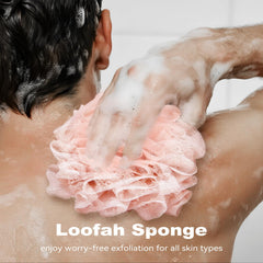Eelexa loofah pouch close-up highlights natural biodegradable texture for gentle exfoliation.
