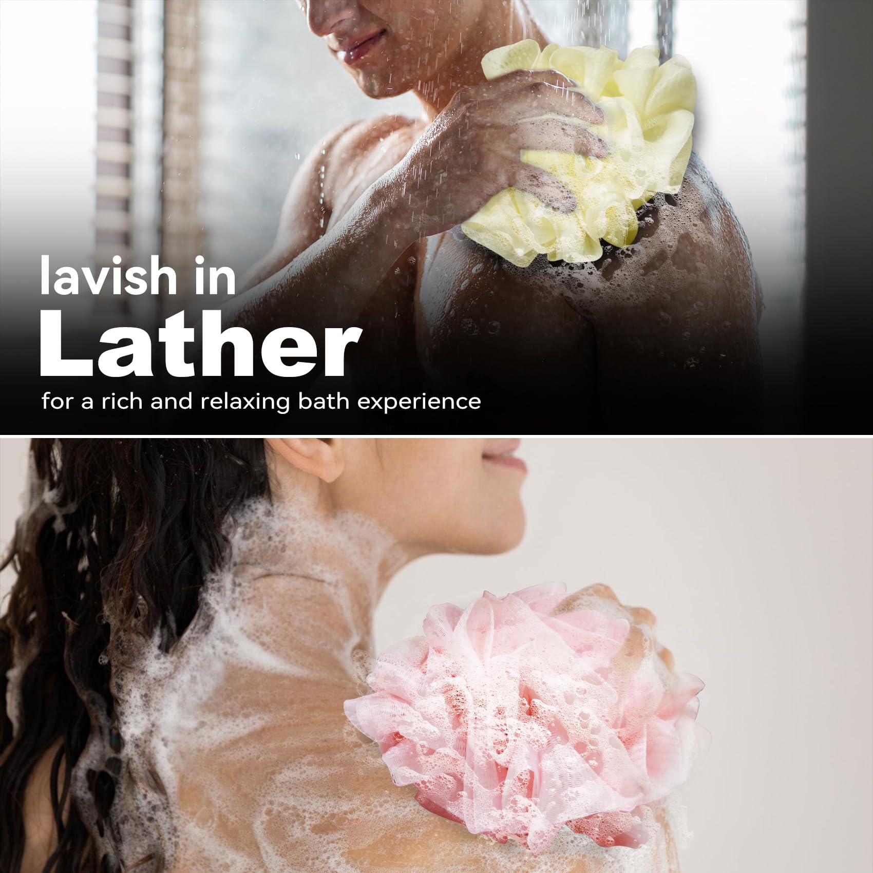 Eelexa travel-friendly loofah bag ready for gym bag or hotel stays.